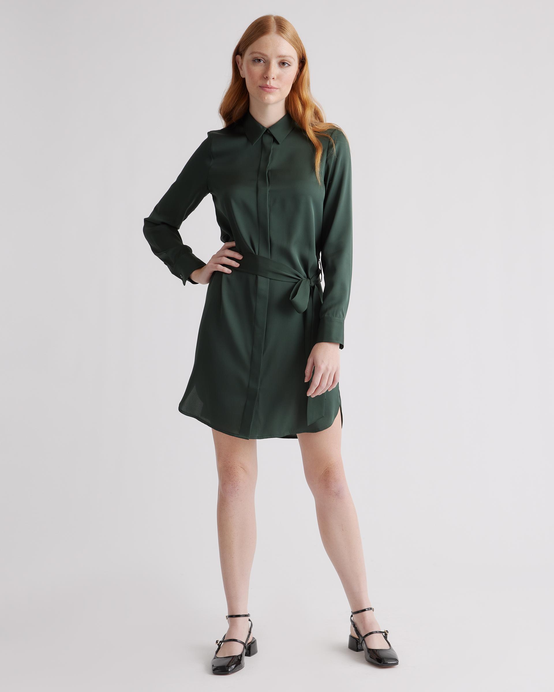 washable stretch silk shirt dress