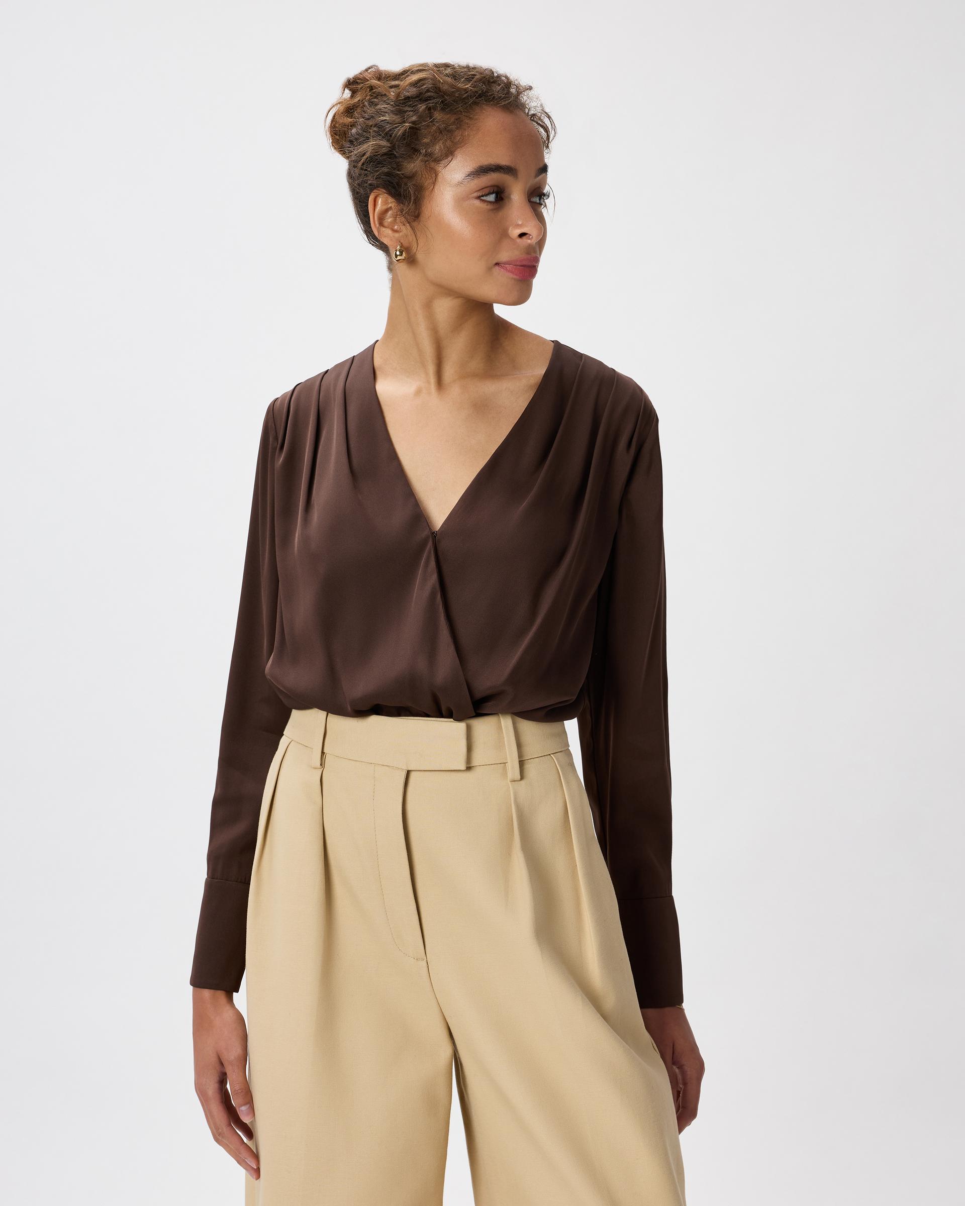 washable stretch silk surplice bodysuit