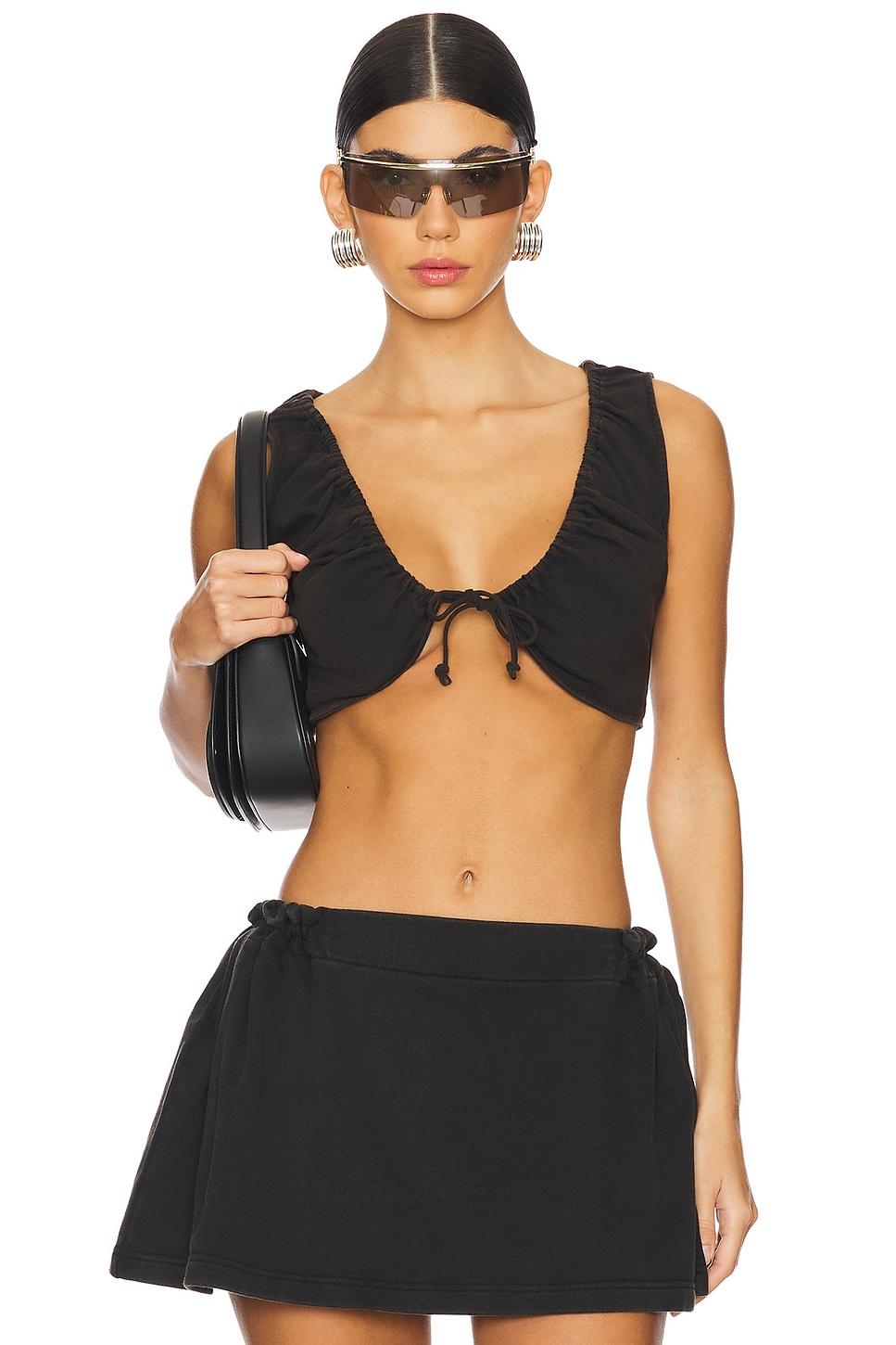 washed cotton drawstring crop top