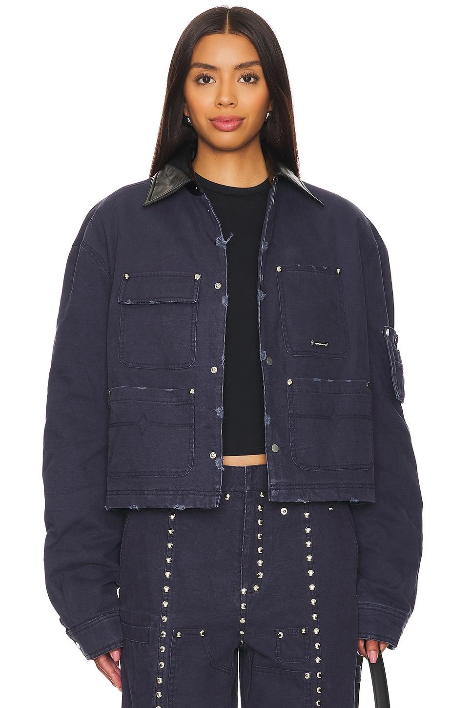 washed cotton quilted cropped jacket