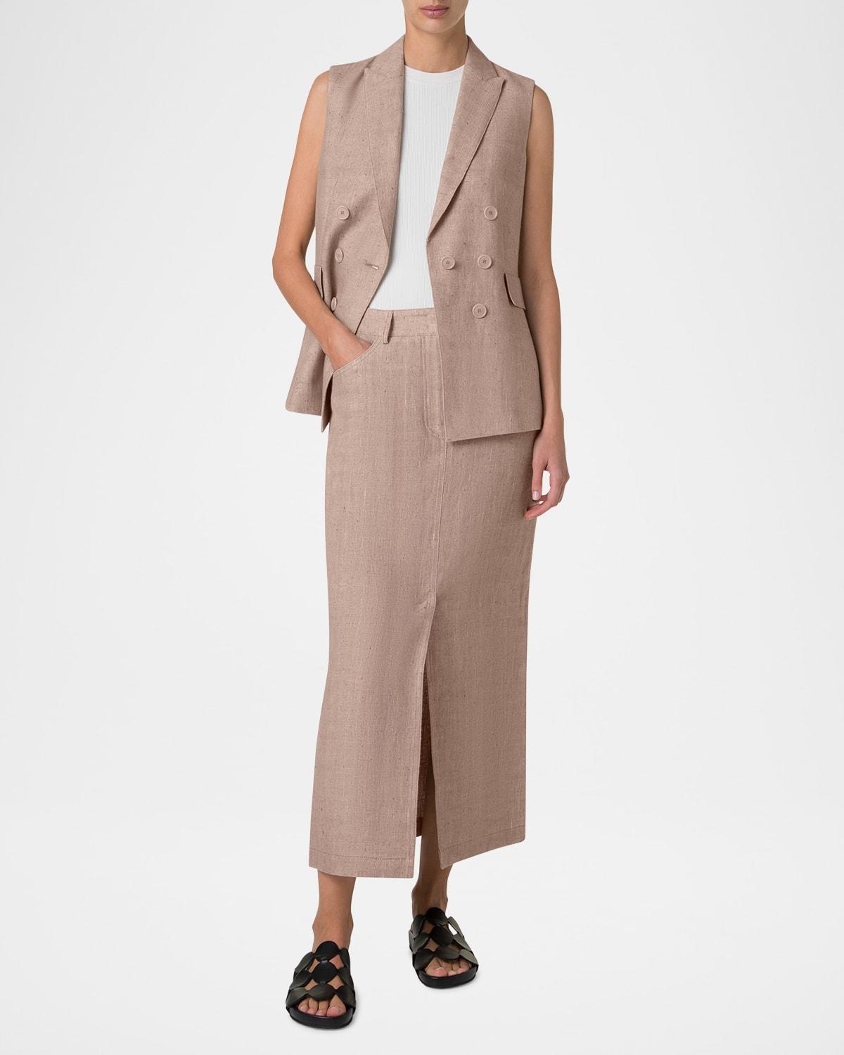 washed raw linen maxi skirt