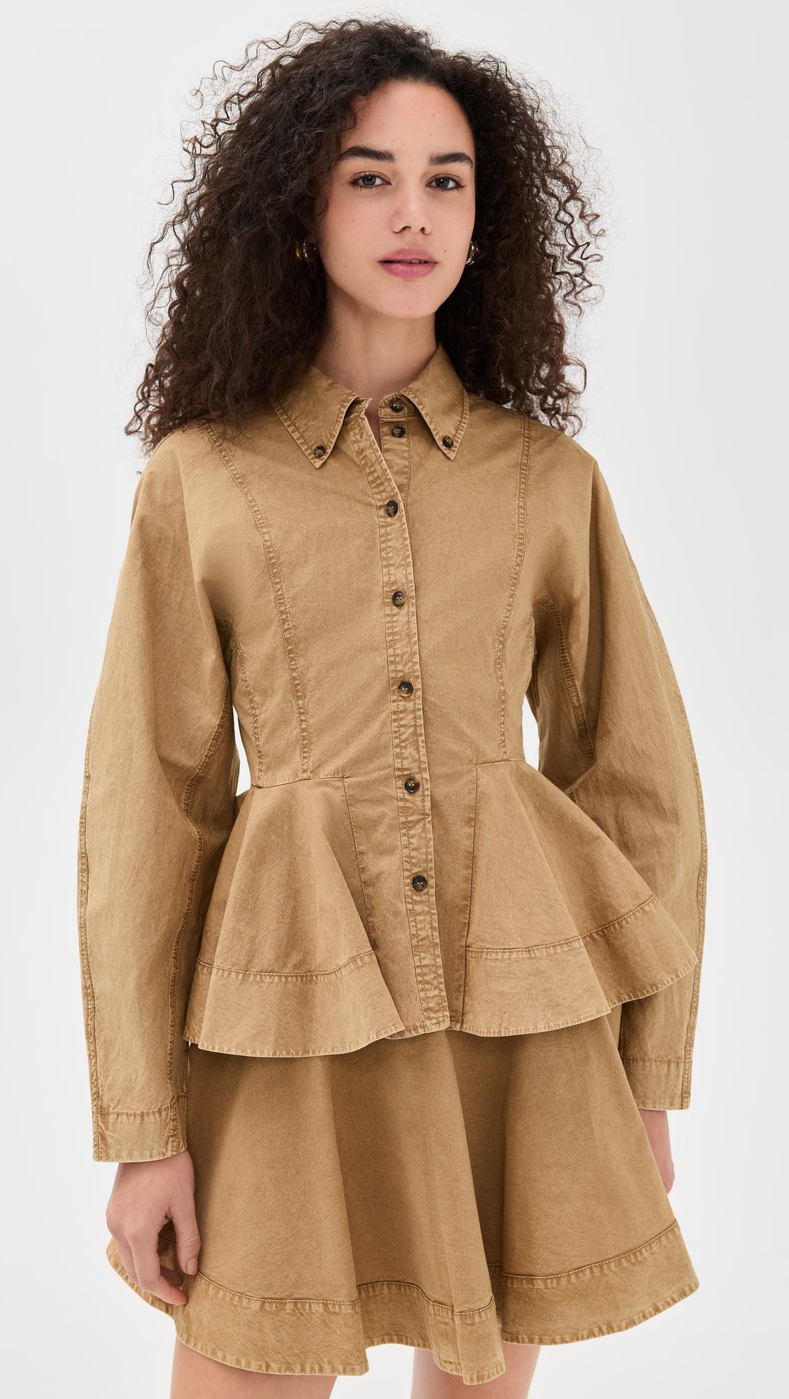 washed stretch cotton peplum shirt