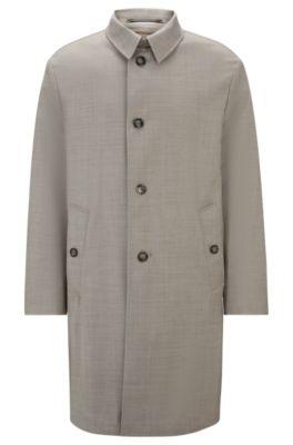 water-repellent coat in micro-patterned virgin wool- light green men's formal coats