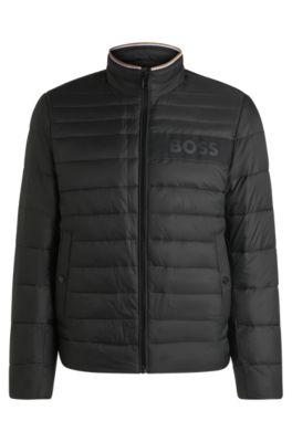 water-repellent jacket with 3d logo tape- black men's clothing