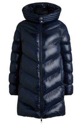 water-repellent padded parka jacket with polished trims- dark blue women's casual jackets