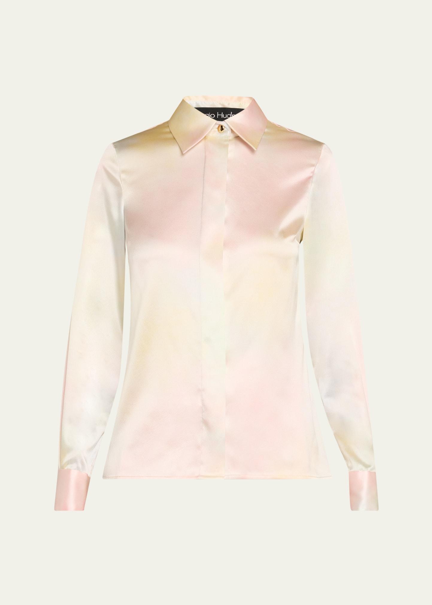 watercolor button-down silk blouse
