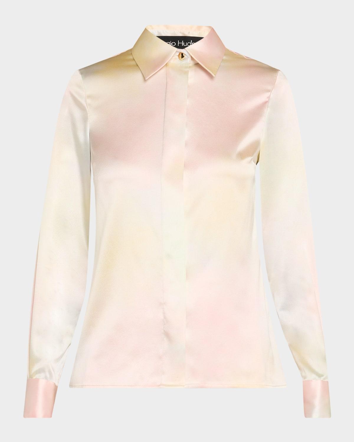 watercolor button-down silk blouse