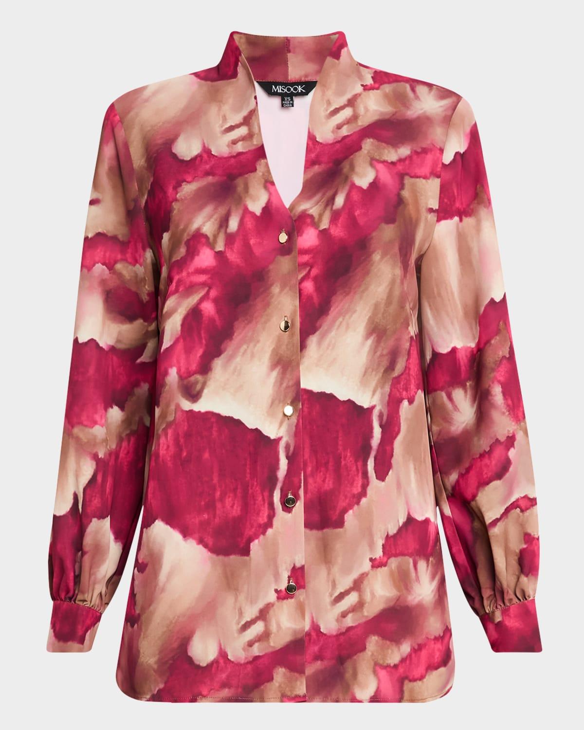 watercolor-print crepe de chine blouse - heritage fit