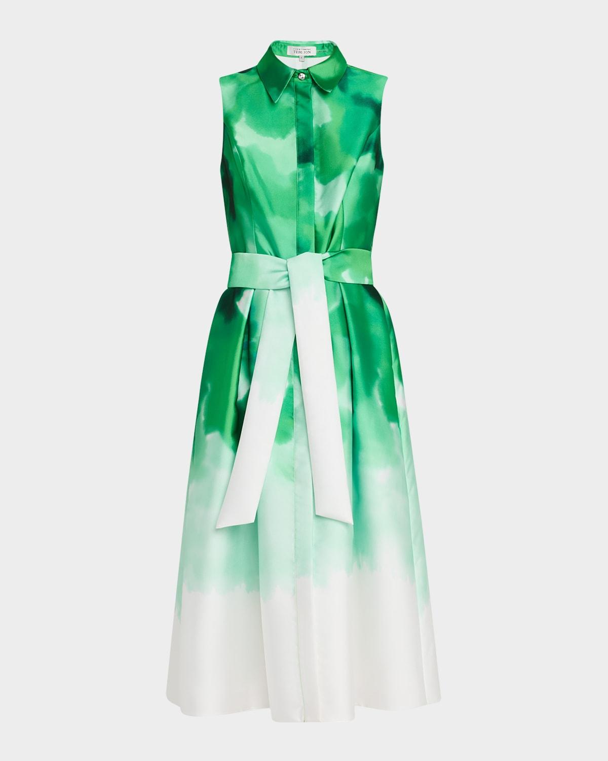 watercolor-print mikado midi shirtdress