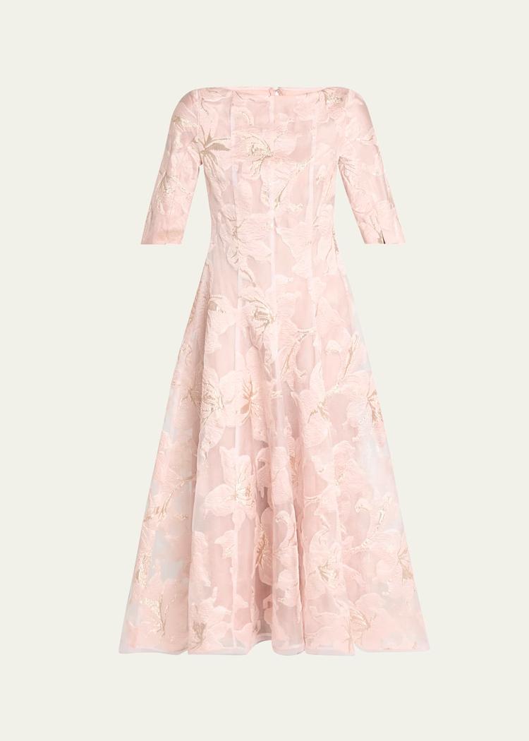 waterlily organza jacquard midi dress