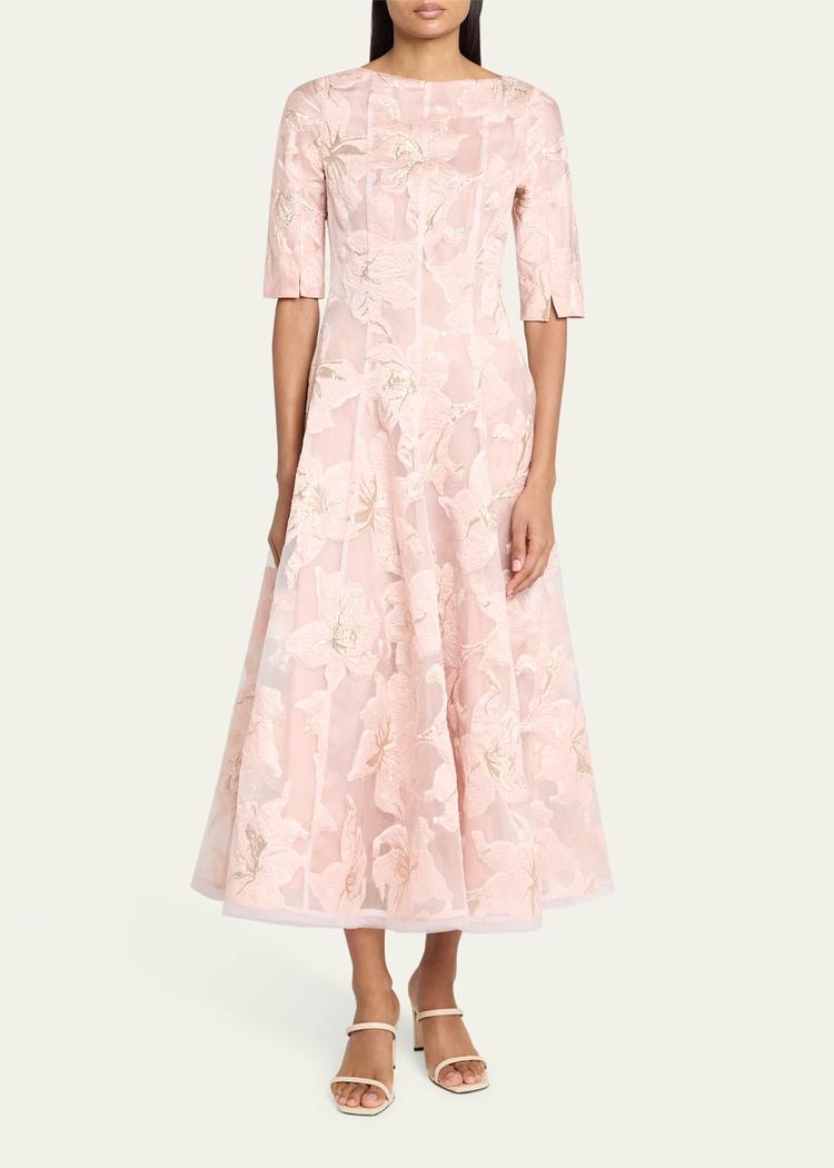 waterlily organza jacquard midi dress