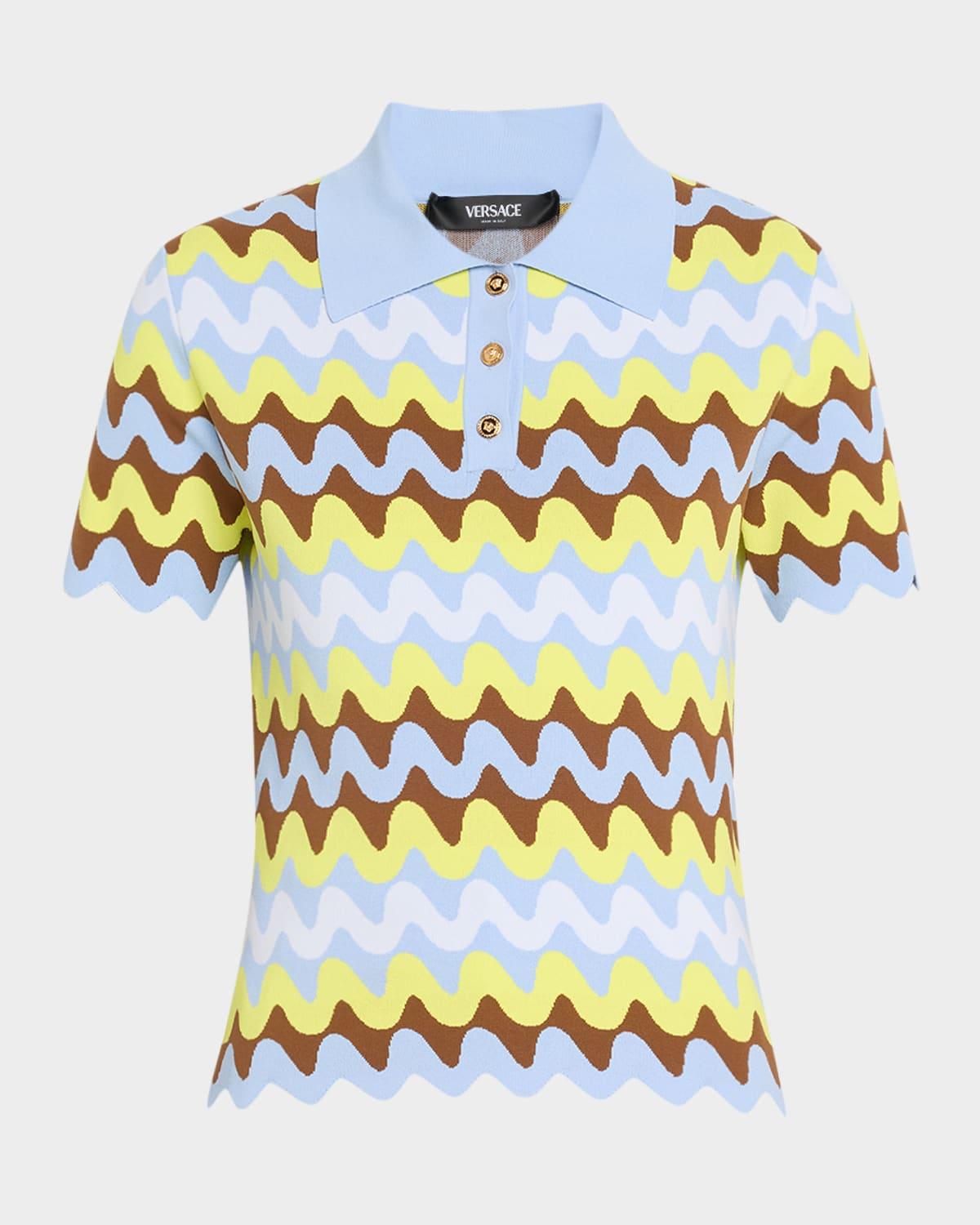 wave knit short sleeve sweater