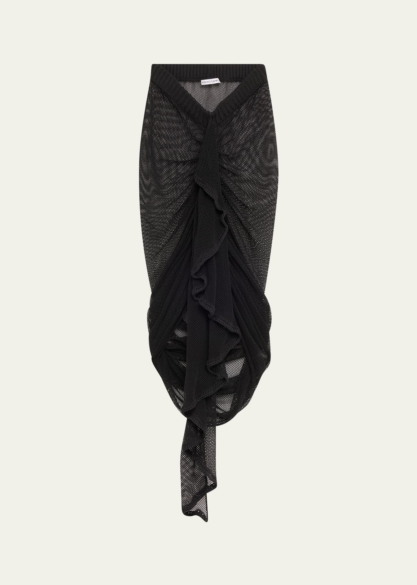 wave mesh-knit ruched skirt