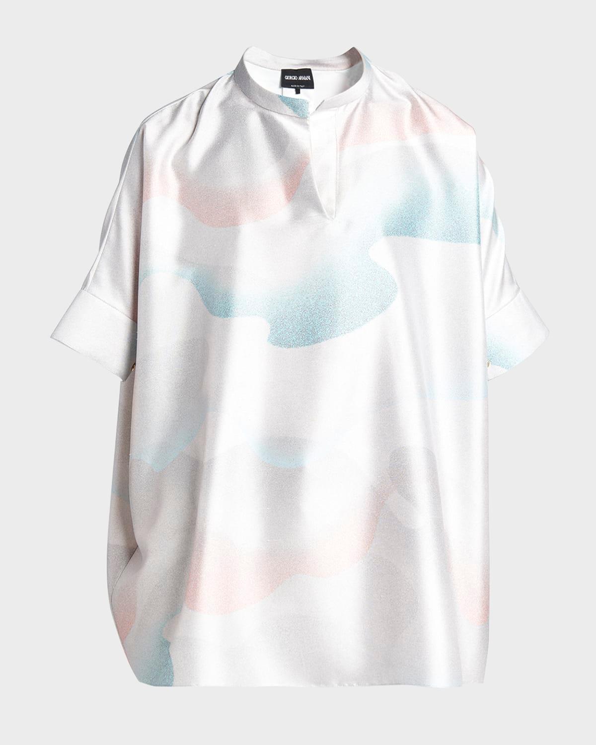 wave-print oversized silk blouse