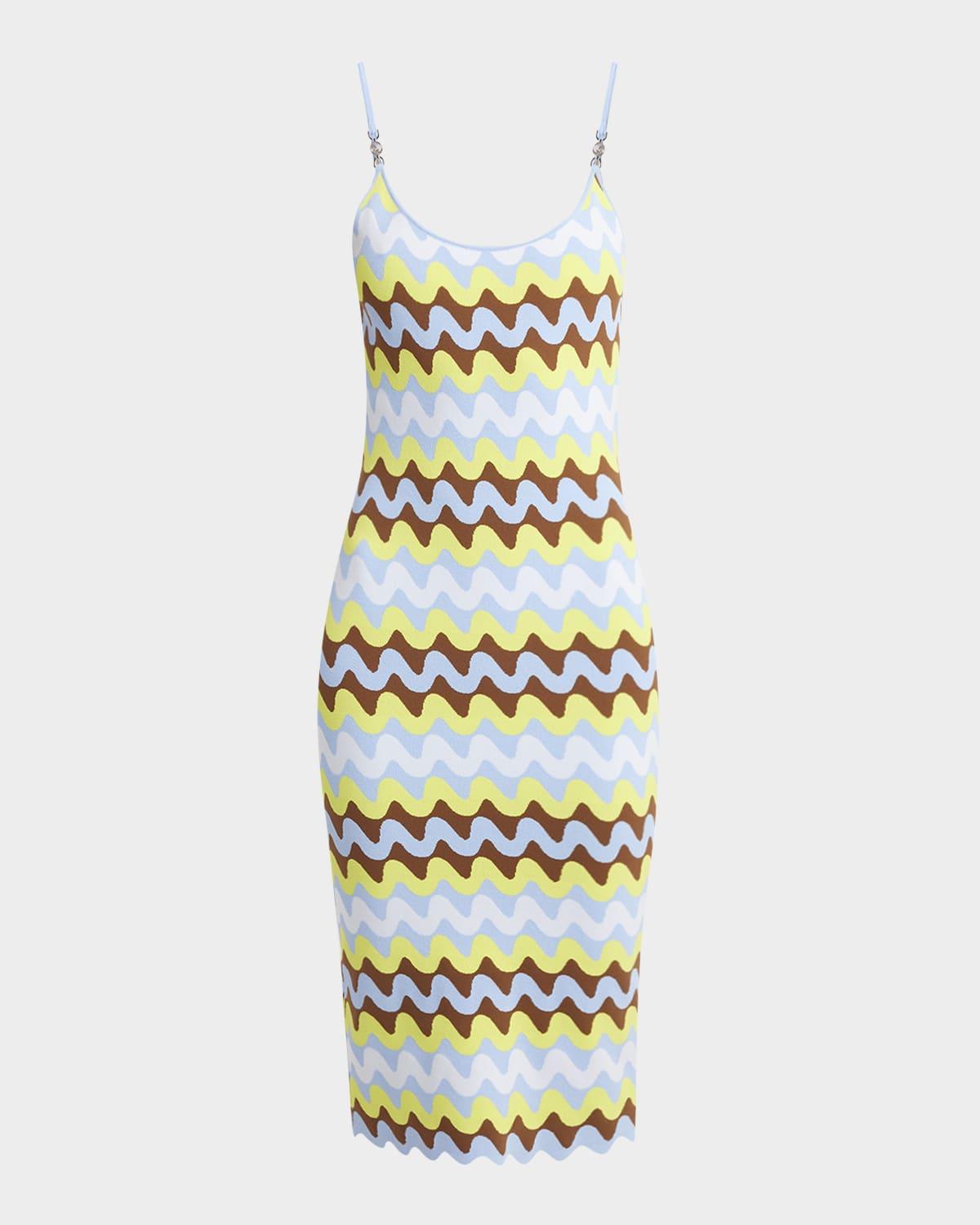 wave stretch viscose knit sleeveless midi dress