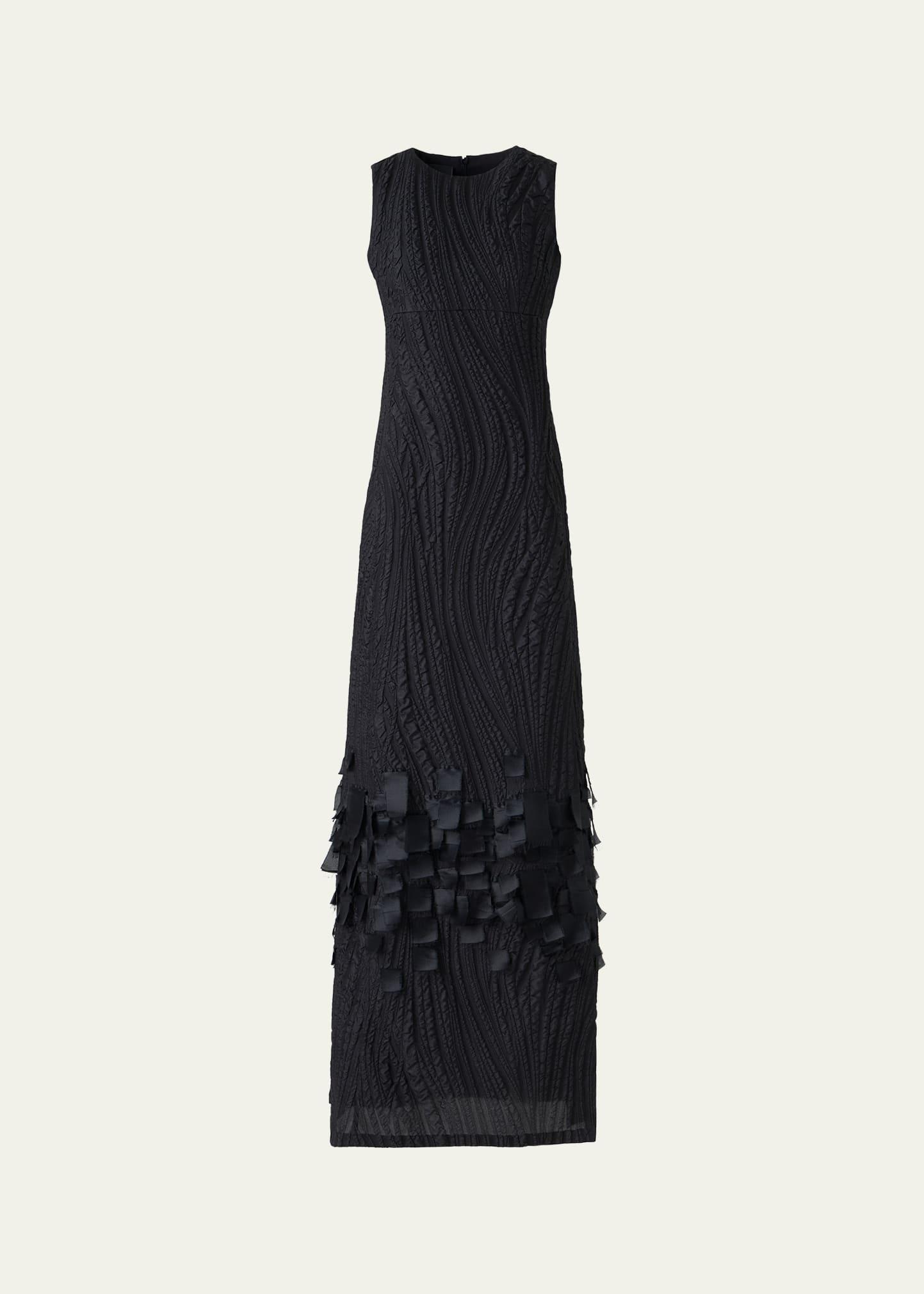 waves and ribbons jacquard a-line slit gown