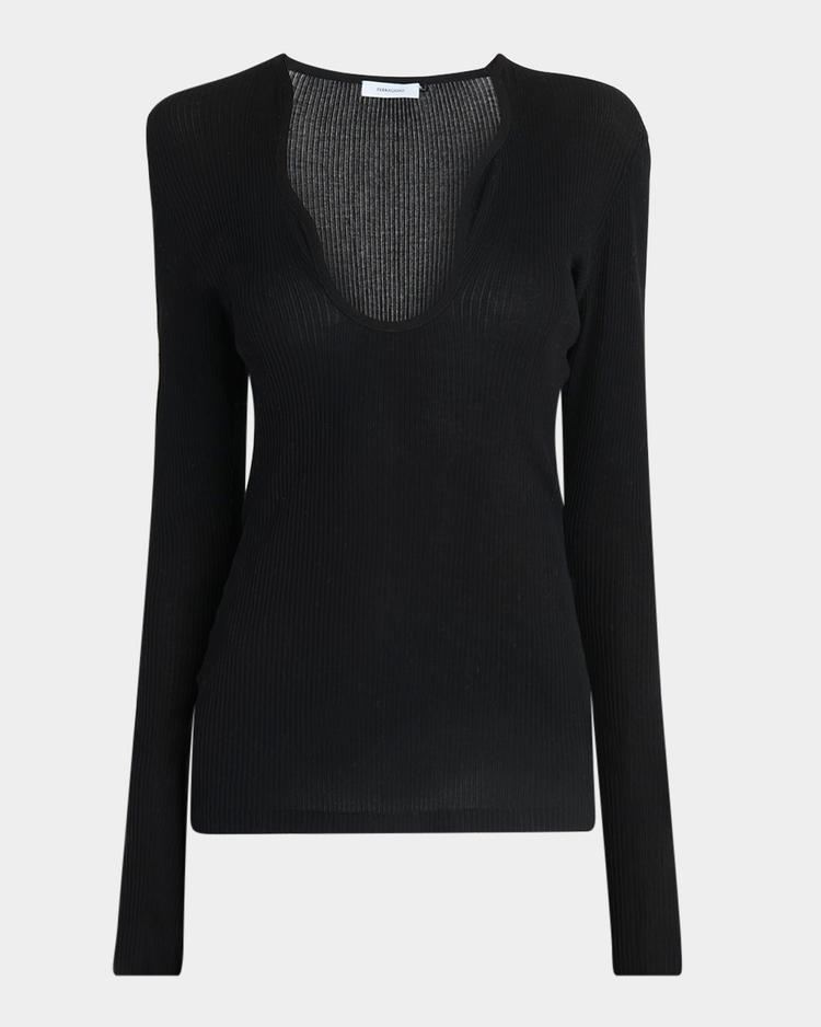 wavy scoop-neck long-sleeve top
