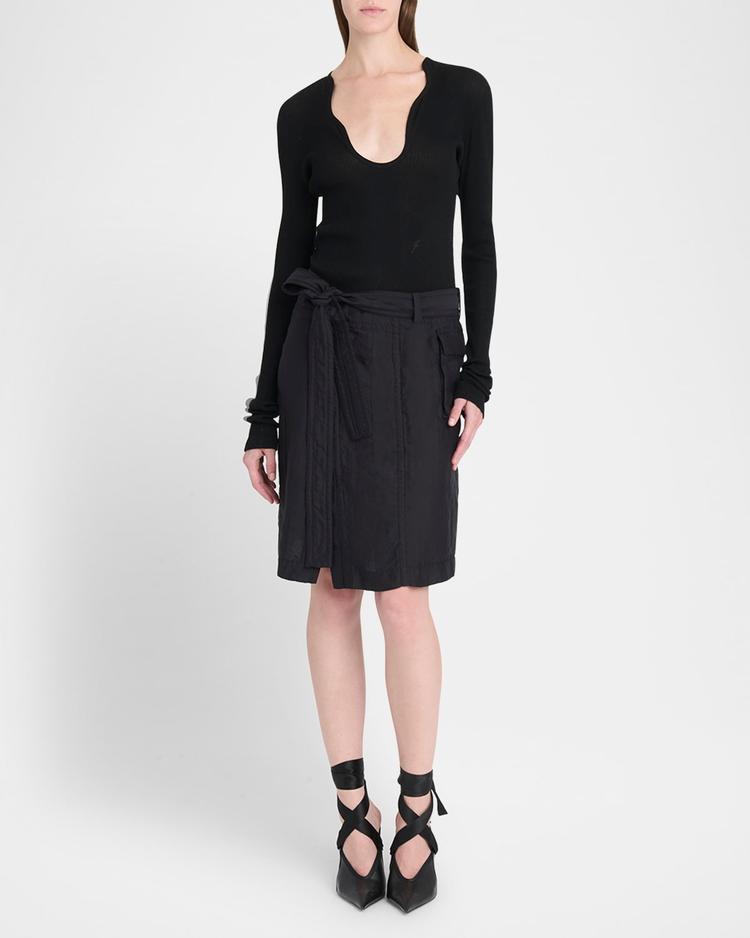 wavy scoop-neck long-sleeve top