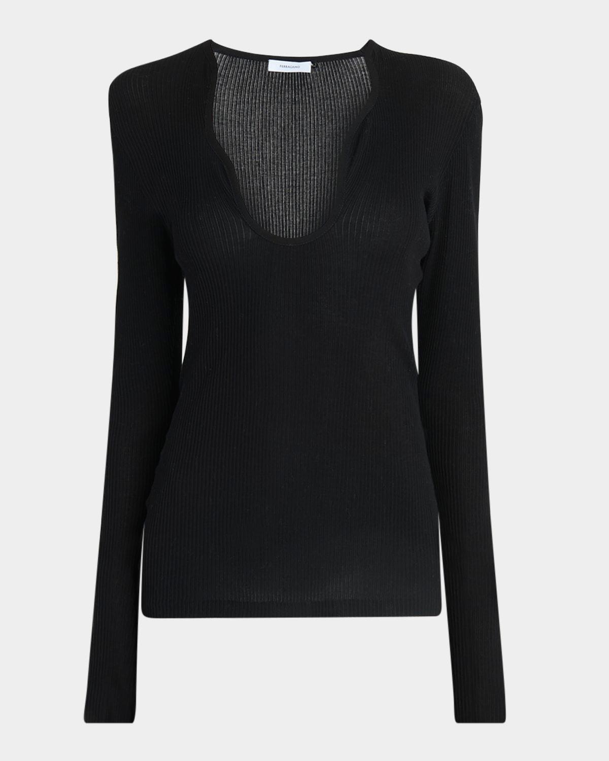wavy scoop-neck long-sleeve top
