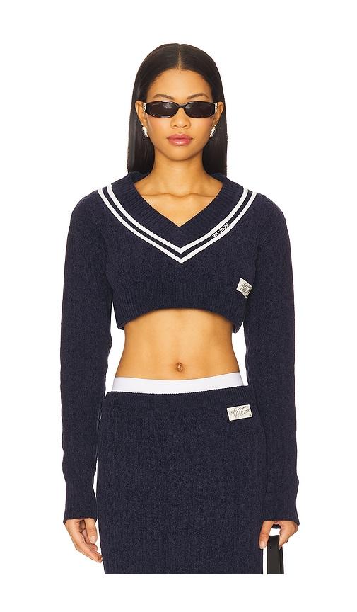we11done cable cropped sweater in navy.