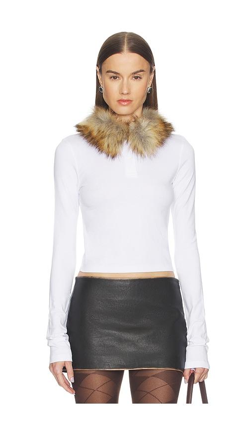 we11done faux fur collar t-shirt in white.