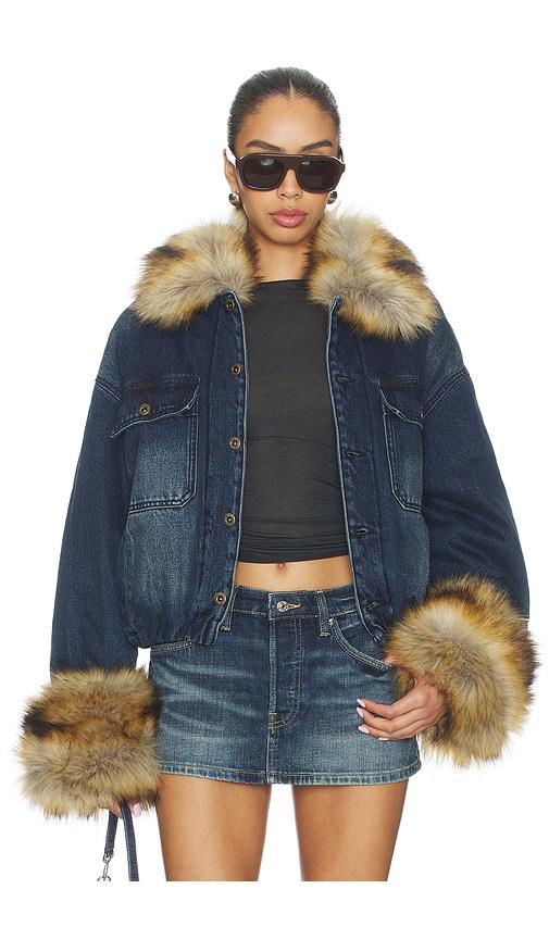 we11done faux fur denim jacket in blue.