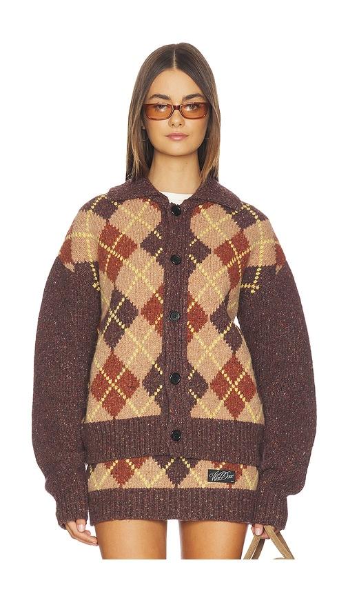 we11done knit argyle intarsia cardigan in brown.