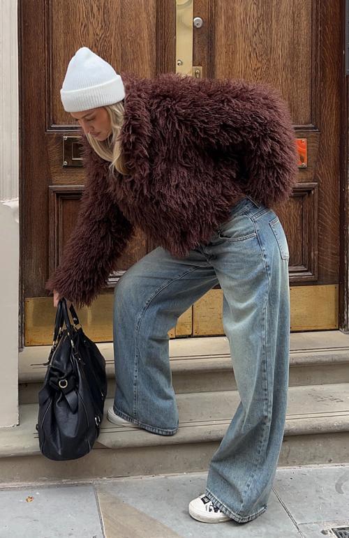 weekend away fur jacket chocolate