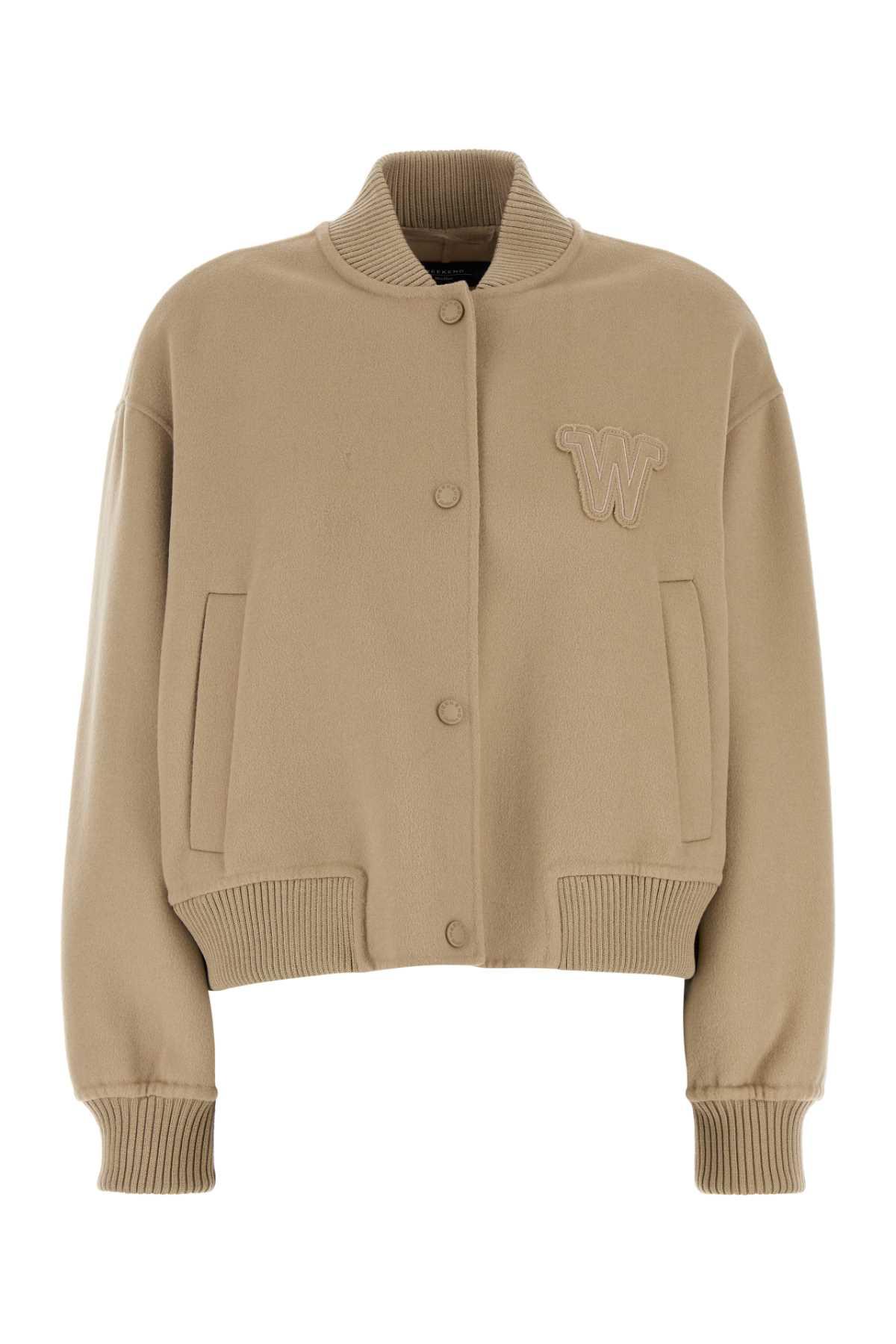 weekend max mara beige wool blend zelante bomber jacket