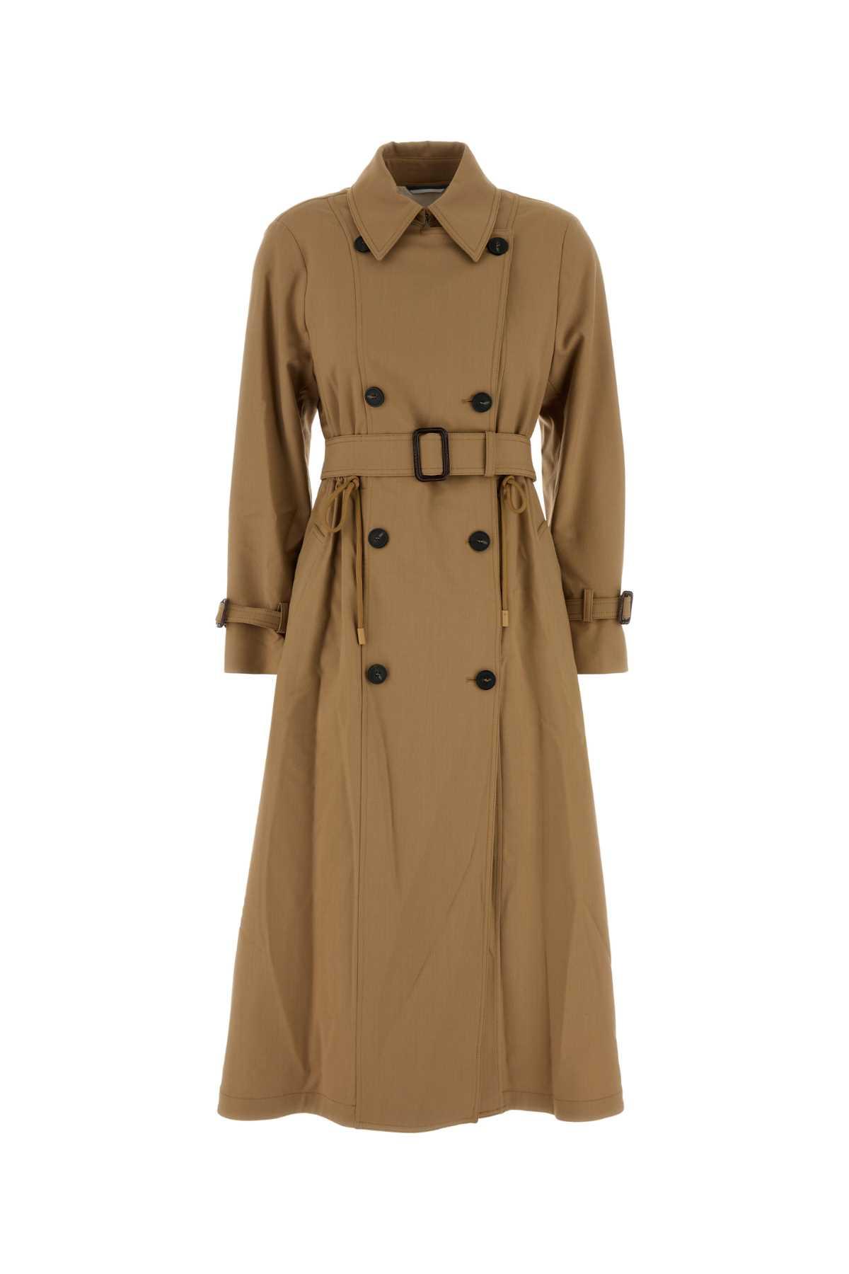 weekend max mara camel stretch polyester blend fauto trench coat