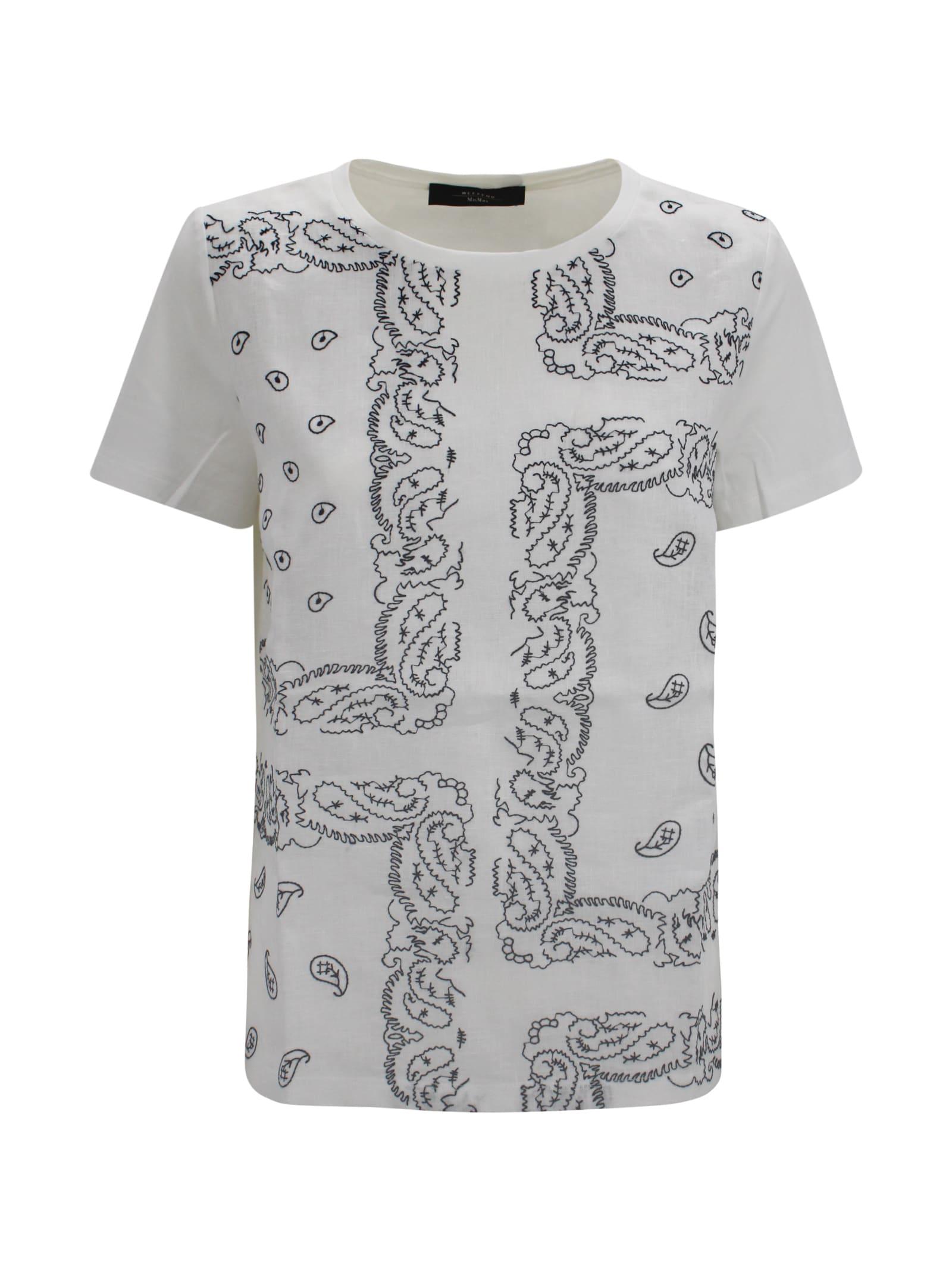 weekend max mara cotton t-shirt with embroidered linen panel