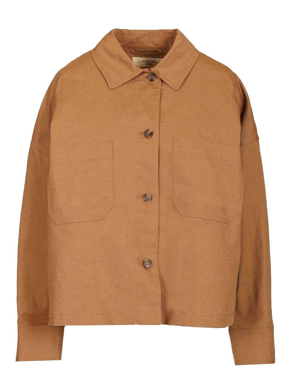 weekend max mara oversized jacket in cotton and linen mat brown - women