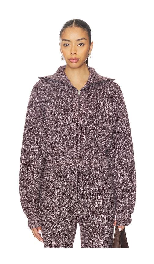 wellbeing + beingwell dale half zip sweater in purple.
