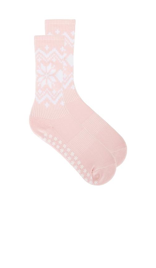 wellbeing + beingwell fair isle grip sock in pink.