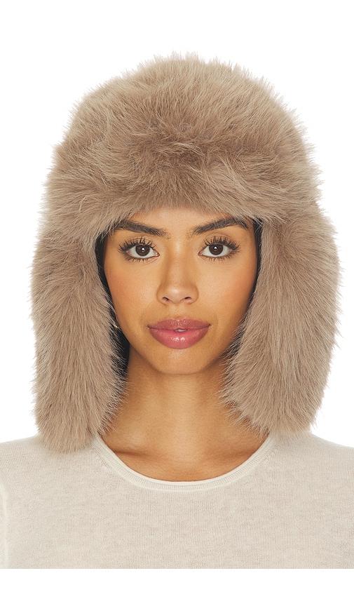 wellbeing + beingwell faux fur trapper hat in brown.