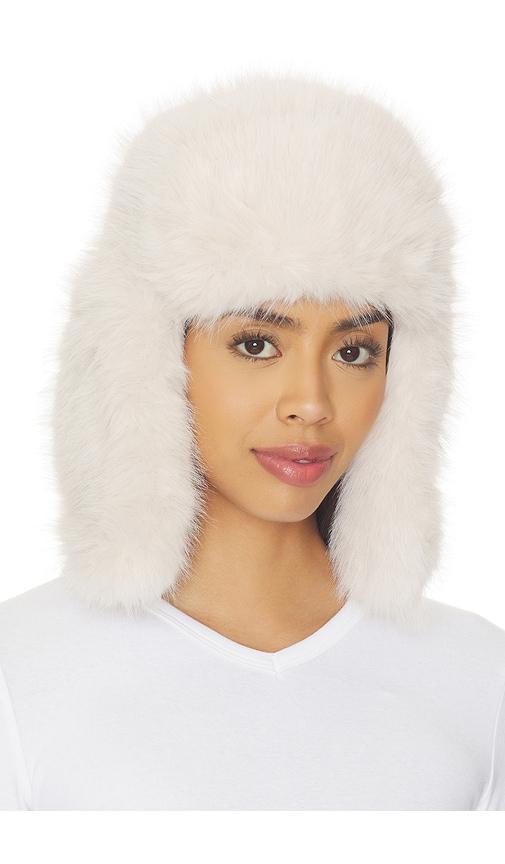 wellbeing + beingwell faux fur trapper hat in ivory.