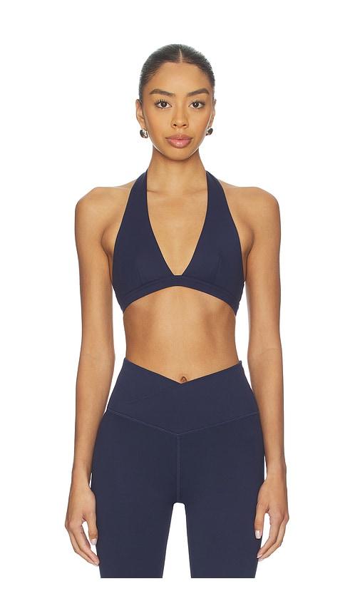 wellbeing + beingwell flowwell presley sports bra in navy.