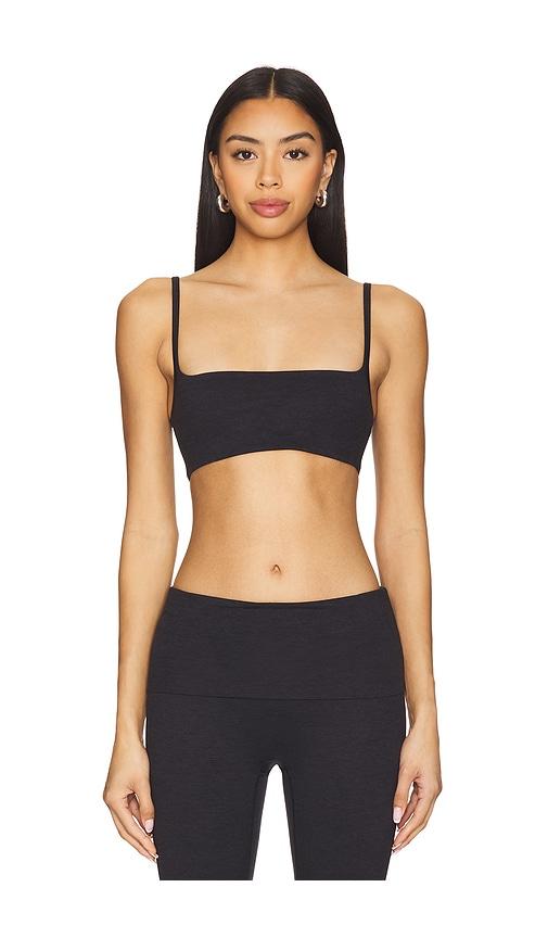 wellbeing + beingwell loungewell sloane sports bra in charcoal.