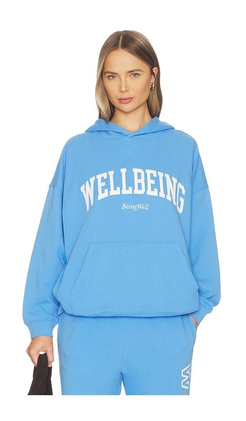 wellbeing + beingwell romi oversized hoodie in blue.