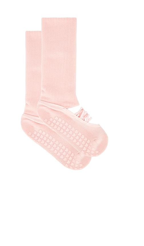 wellbeing + beingwell scrunch ballet grip sock in pink.
