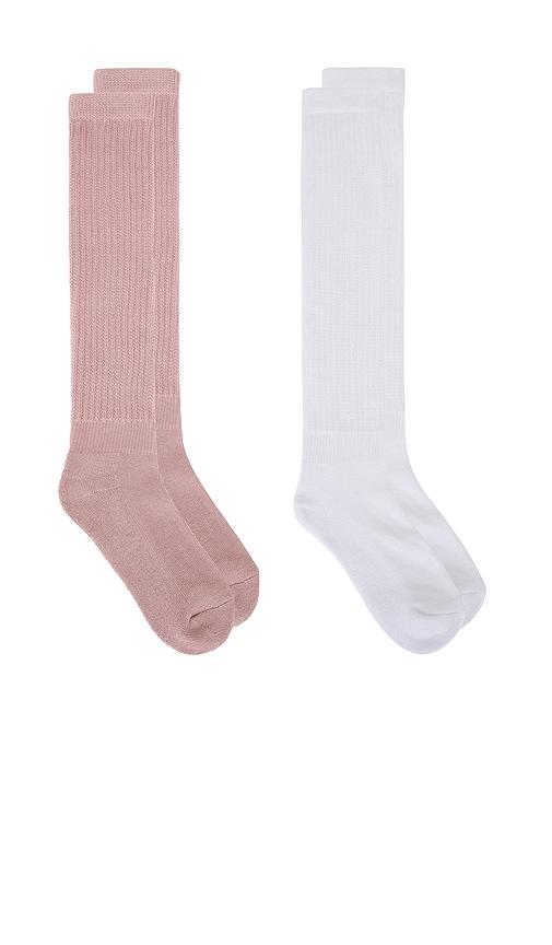 wellbeing + beingwell scrunch sock 2 pack in mauve.