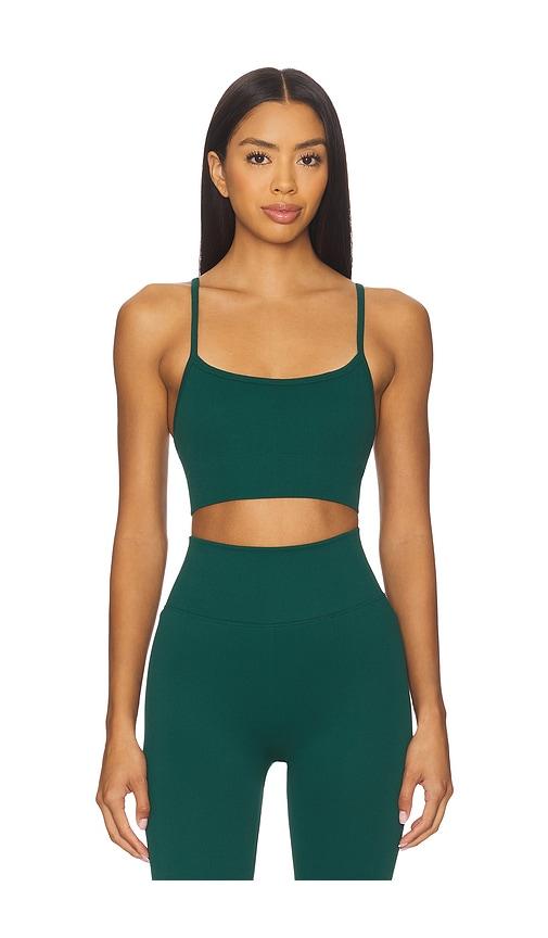 wellbeing + beingwell stretchwell emery sports bra in green.