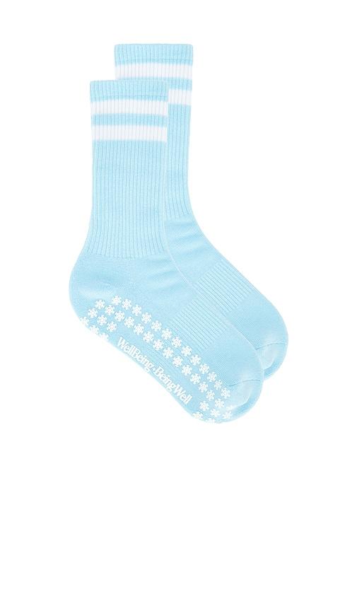 wellbeing + beingwell striped tube grip sock in mint.
