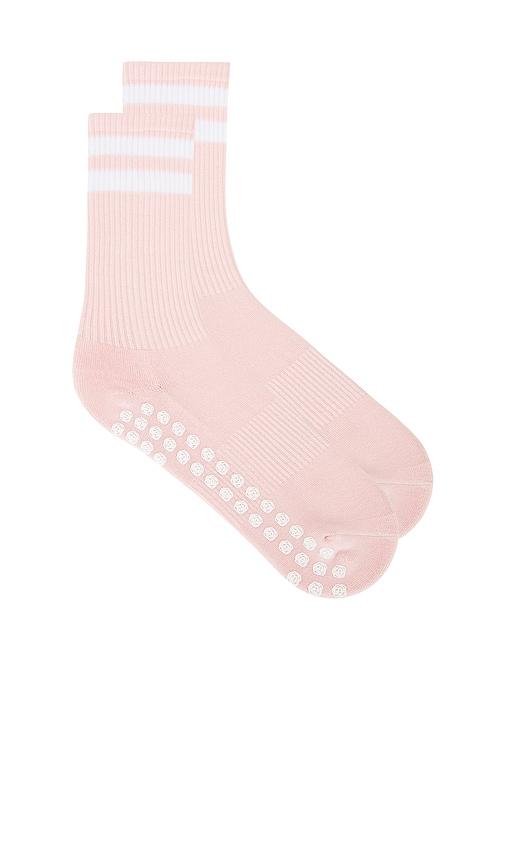 wellbeing + beingwell striped tube grip sock in pink.