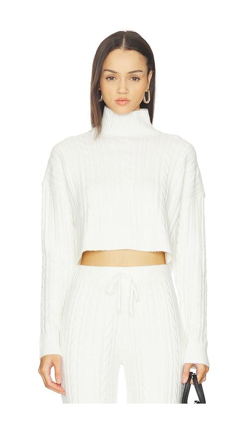 wellbeing + beingwell wells cable knit sweater in white.