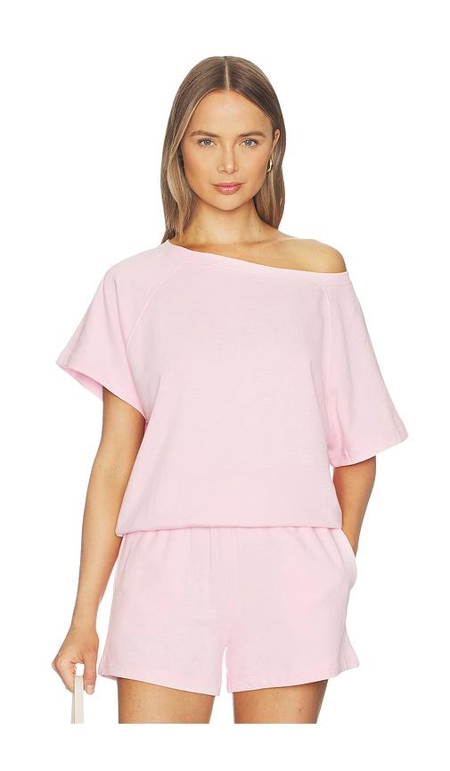 wellbeing + beingwell whitney off shoulder sweatshirt in pink.