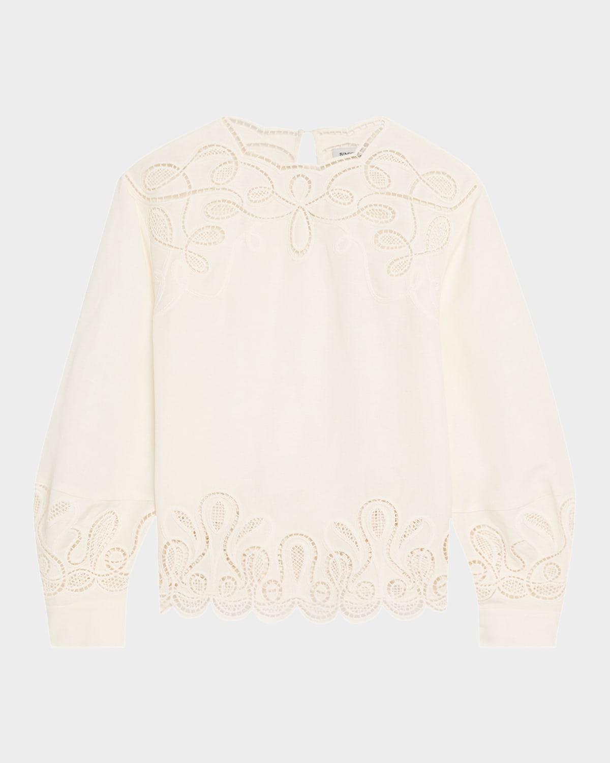 wendlyn embroidered long-sleeve top