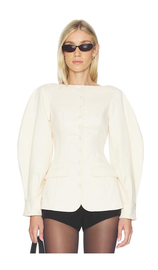 weworewhat cocoon sleeve peplum blazer in ivory.