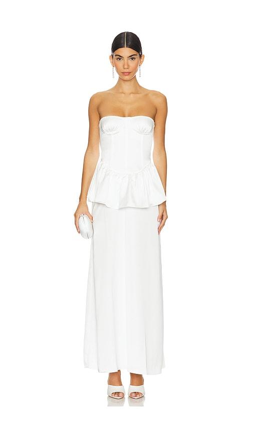 weworewhat corset peplum maxi dress in white.