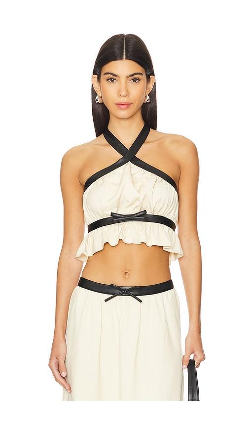 weworewhat criss cross halter top in neutral.